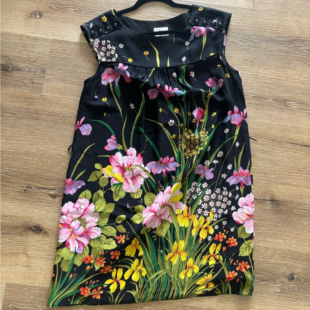Milly Black Sleeveless Dress with Pink & Yellow Floral Print